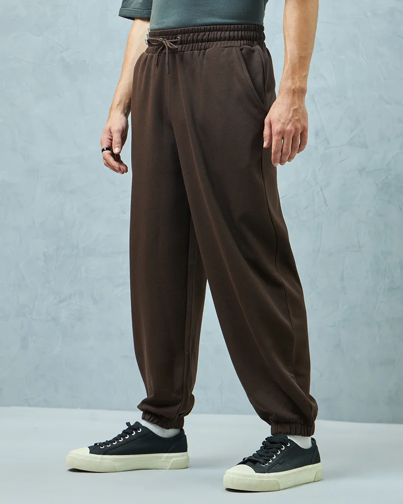 بيواكوف Men's Brown Super Loose Fit Brushed Joggers